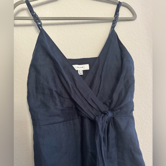 REISS | Esme Linen Dress navy 4 - Picture 10 of 14